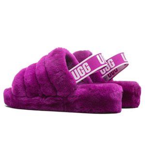 UGG Fluff Yeah Genuine Shearling Swingback Sandal (Women) Berrylicious
